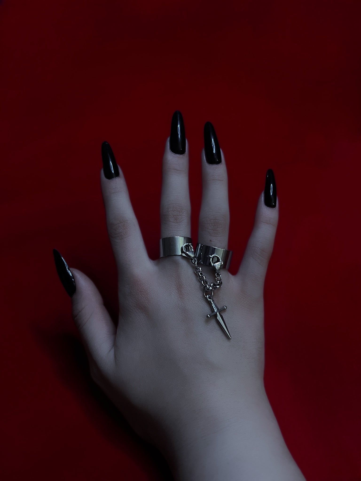 RHEA || Adjustable Double Ring With A Chain And A Dagger